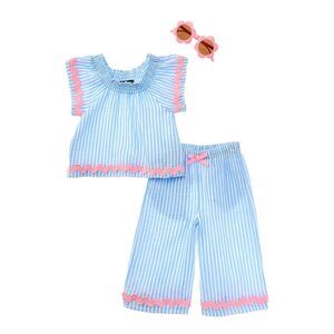 Freestyle Girls  3Pc Candy Stripe Crinkle Woven Capri Set